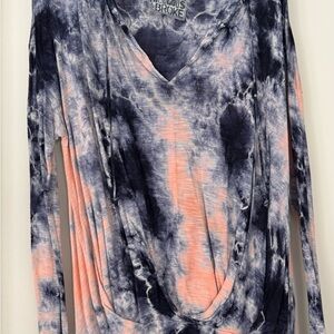 Navy Blue and Peach Long Sleeve Blouse